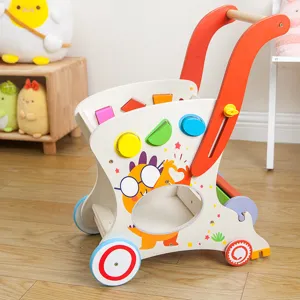 Wooden Baby Walker Toy Multi Functional Push Cart Toddler Walking Aid With Shape Sorting Blocks And Storage For Kids