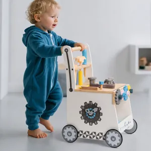 Kids Wooden Simulation Nut Tool Cart Multifunctional Educational Pretend Play Workbench Toy Toddler Walking Walker Gift