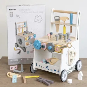Wooden tool cart toy for kids, multifunctional nuts and bolts assembly set for toddler learning.