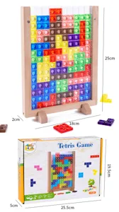 Houten 3D Tetris puzzel bordspel, educatief speelgoed voor kinderen geometrische vormen.