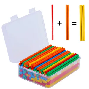 Wooden math counting sticks toy with clear storage box for kindergarten kids learning.