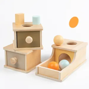 Ξύλινο σετ εκπαιδευτικών παιχνιδιών Montessori, κουτί νομισμάτων και μπλοκ σχήματος.