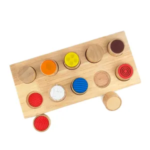 Montessori wooden sensory touch matching board toy for early childhood education and color training.