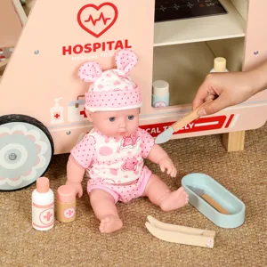Wooden medical trolley toy set for kids pretend play doctor simulation medical tools