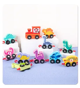 Ensemble de jouets de train de dinosaure en bois avec des chiffres pour l'education precoce.