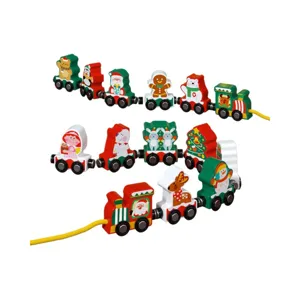 Wooden Christmas train toy with magnetic carriages, perfect holiday gift for kids toddlers.