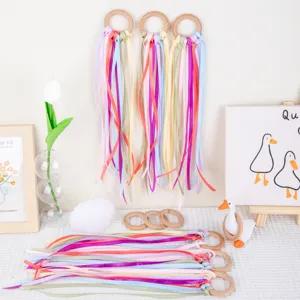Hölzerner Regenbogen Band Hand Drachen Montessori Pädagogisches Sensorisches Spielzeug Kleinkind Tanz Luftschlange Holzring Greifspielzeug