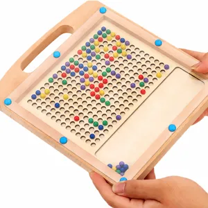 Wooden magnetic bead drawing board toddler educational maze toy with pen for children training