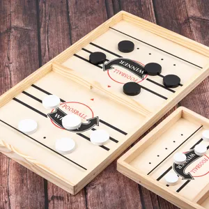 Wooden fast sling puck game board, interactive tabletop toy for kids and family battle.