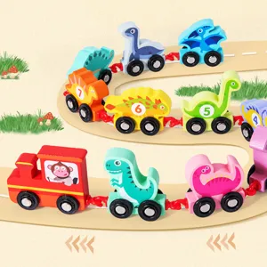 Ensemble de train jouet en bois dinosaure, blocs de construction éducatifs numériques pour enfants.