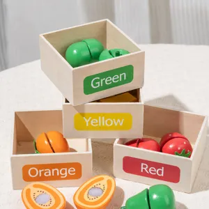 Wooden fruit sorting toy set for kids color learning early education Montessori play.