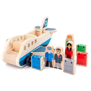 Wooden toy airplane simulation vehicle puzzle play set for kids early education toddlers