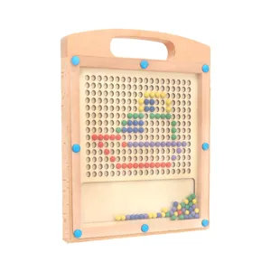 Wooden magnetic bead drawing board toy for kids, early educational pen control training puzzle toy.