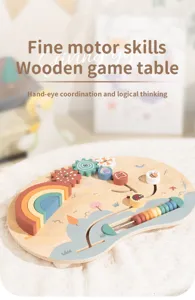 Wooden Montessori busy table detail with interactive gears and bead track for toddler early learning.