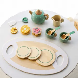 Set da tè in legno nordico per bambini, giocattolo da cucina per tè pomeridiano regalo