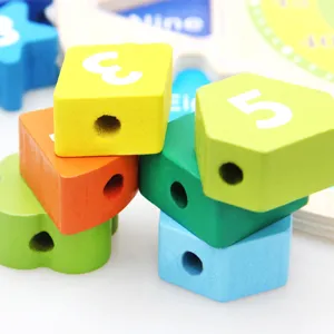 Holz geometrische Form Sortier- und Einfädelblockspielzeug für frühe Kindererziehung.