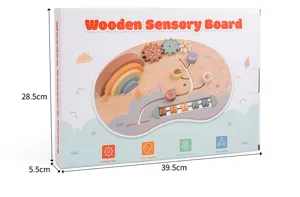 Wooden sensory board detail view, Montessori early education wooden toy packaging box display.