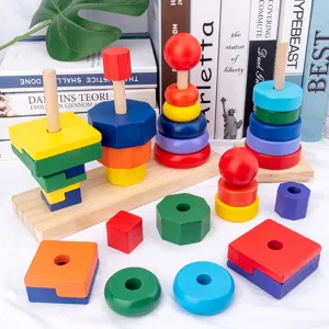 Montessori Holzsortier- und Stapelspielzeug, buntes Lernspielzeug fur Babys und Kleinkinder.