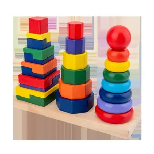 Montessori Holzstapelturm Regenbogen Ringe Lernspielzeug fur Kleinkinder fruhes Lernen