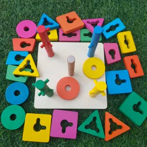 Holz Steckspiel Montessori geometrische Formen Puzzles Lernspielzeug für Kleinkinder