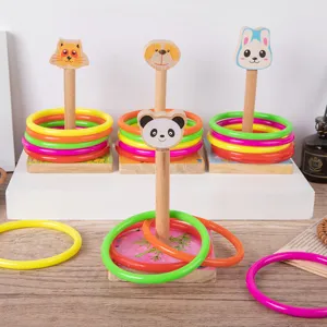 Wooden Kids Educational Ring Toss Game Cartoon Animal Ring Throwing Toy Interactive Preschool Party Game