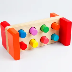 Wooden toddler pounding bench early educational toy with colorful pegs for kids motor skills