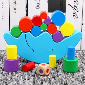 Giocattolo di blocco impilabile in legno, gioco di equilibrio lunare colorato per bambini.