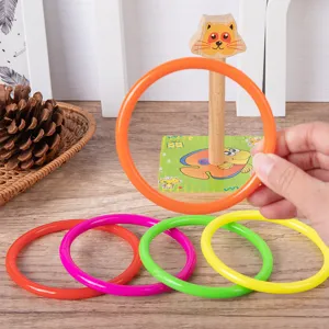 Wooden children educational ring toss toy cartoon animal throwing game for kindergarten party