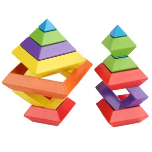 Jouet de construction empilable en bois géométrique, jeu d'éveil coloré pour enfants.
