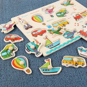 Tablero de rompecabezas Montessori de madera 3D vehiculo de transporte juguetes para ninos