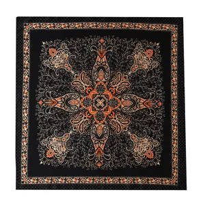 Black paisley floral printed satin square scarf, 88cm smooth silk-feel hair wrap shawl for women.