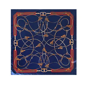 Classic vintage print square silk scarf for women, 90x90cm elegant neckerchief style.