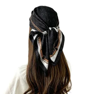 Vintage letter print silk scarf 70cm square head wrap fashion retro women hair accessory
