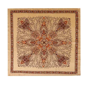 Elegant women's square satin silk scarf with vintage paisley floral print, ideal for chic styling.