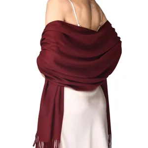 Solid color imitation cashmere winter scarf for women, elegant long warm shawl wrap.