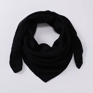 Classic solid color cotton linen square scarf 90cm retro black headscarf shawl daily wear.