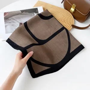Retro herringbone print square silk scarf, elegant women's neck scarf and stylish headscarf.
