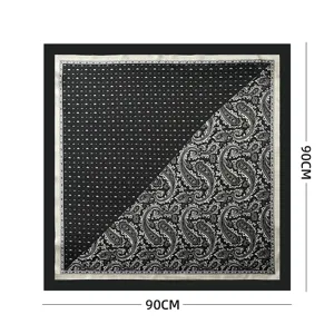 Black and white paisley print square silk scarf 90x90cm elegant womens headwear shawl