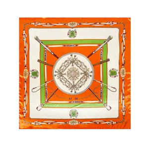 Classic scepter print satin square scarf 90cm women luxury style silk feel shawl neckerchief