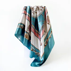 Classic scepter print satin square scarf 90cm elegant women luxury style head wrap shawl
