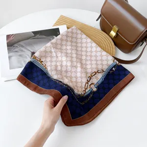 Chic 70cm retro monogram silk scarf with elegant chain print for women's stylish daily wear.
