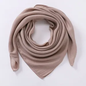 Solid color square scarf, vintage cotton linen head wrap, casual chic hijab variant.