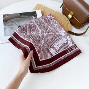 European style 70cm silk scarf retro map print square scarf fashion women shawl