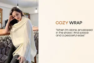 Solid color cashmere feel fringe shawl scarf for women, cozy winter warm wrap detail view.