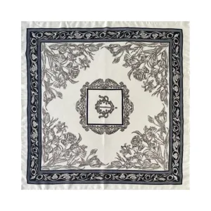 Vintage black and white silk scarf 68cm square scarf retro floral neckerchief hair band for women