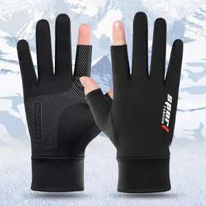 Men's Ice Silk Sun Protection Gloves UV Protection Touch Screen Anti-Slip Half Finger Outdoor Driving Fishing Riding Gloves