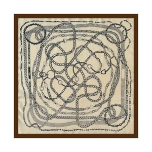 Vintage chain pattern square silk scarf 68cm elegant retro hair scarf shawl for women