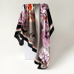 Donne Retro Stampa Floreale Raso Quadrato Sciarpa Elegante Paisley Protezione Solare Foulard Moda Sensazione Seta Sciarpa