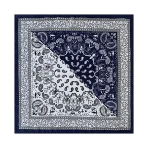 68cm square silk scarf with classic paisley print, elegant women fashion turban and chic shawl.
