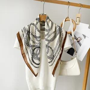 Retro chain print silk square scarf 68cm vintage women headscarf elegant chic neckerchief shawl